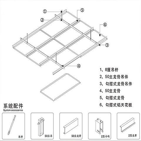 勾搭鋁板天花吊頂示意圖